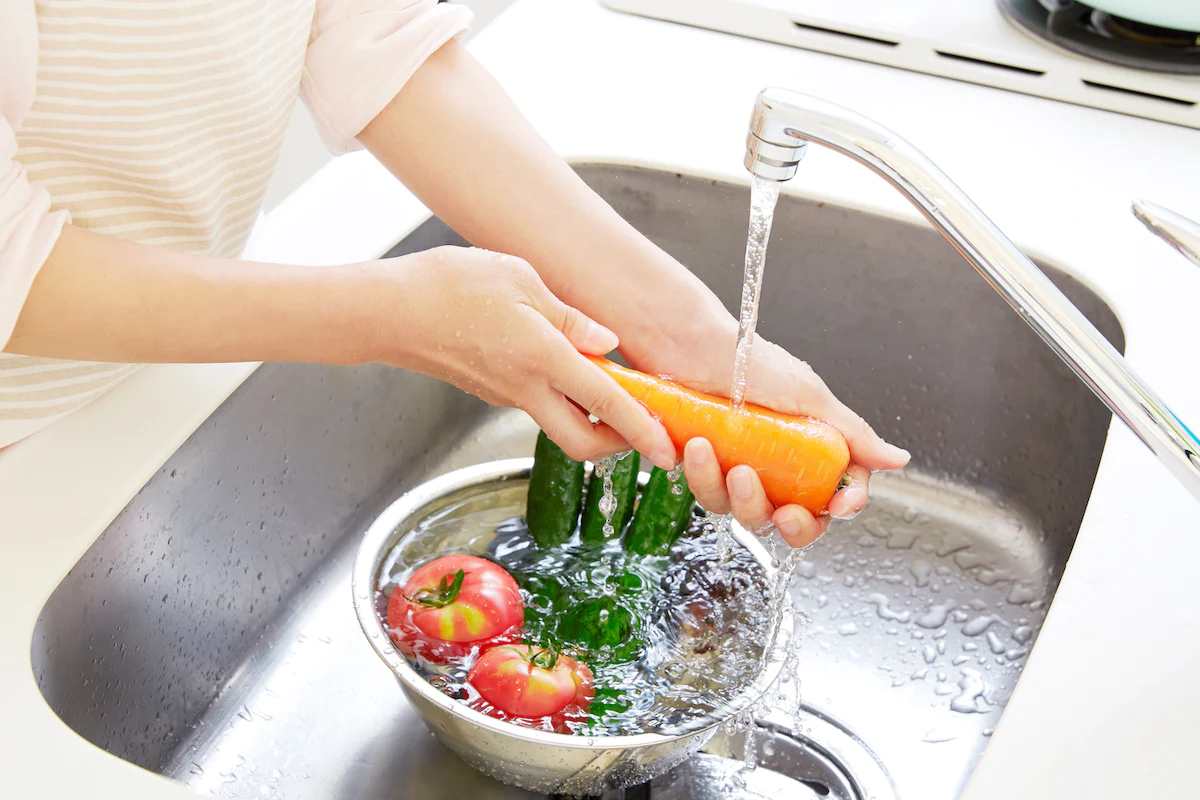 Wash Fruits and Vegetables Thoroughly with Water and Scrub Brush