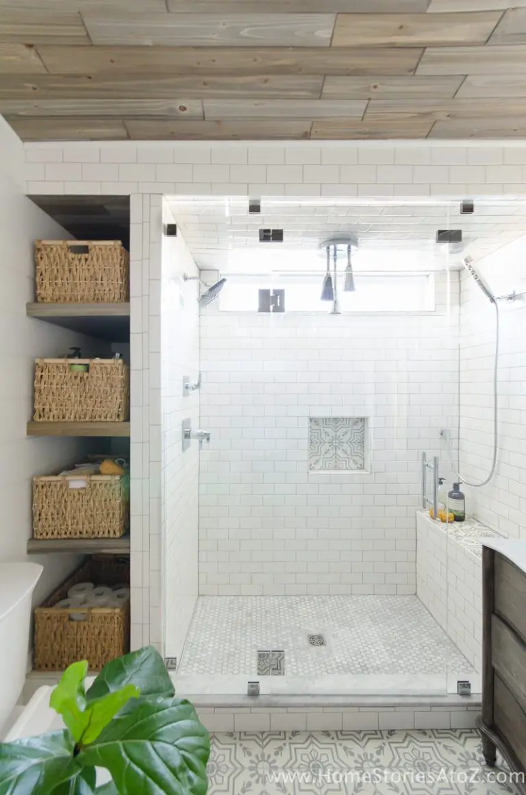 Bathroom Built In Shelves Next To Shower